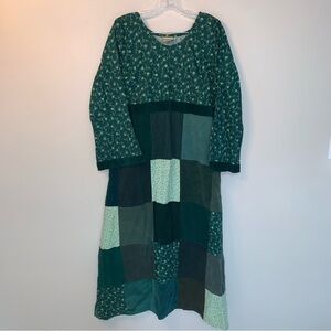 Gypsy Rose Green Patchwork Cottage Core Maxi Dress with Bishop Sleeves